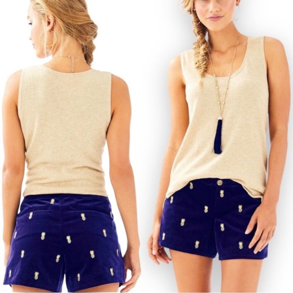 Lilly Pulitzer Womens Adie Blue Velvet Gold Pineapple shorts Size 2 Preppy Chic